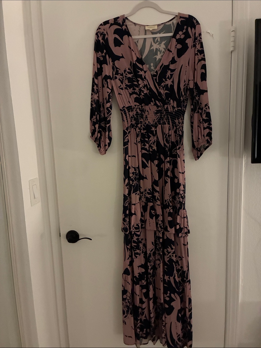 NAF NAF Dusty Rose and Black Floral Maxi Wrap Dress